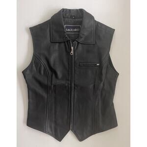 Vintage Saguaro Women’s Soft Black Leather Zip Up Vest Size Small Stretchy Back